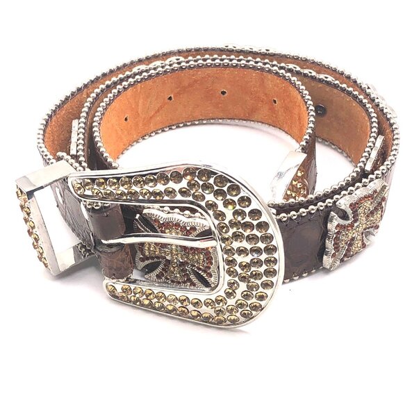 Brown Western Belt with Rhinestone Celtic Crosses & Side Studs main image 11